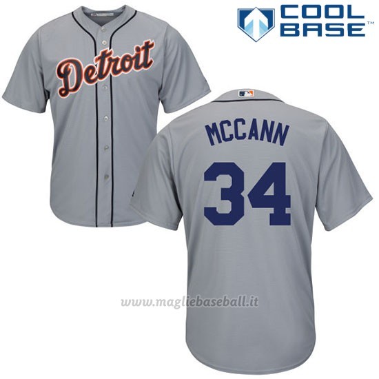 Maglia Baseball Uomo Detroit Tigers James Mccann Grigio Autentico Collezione Cool Base